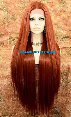 Lace Front Full Wig Extra Long Straight Layered Middle Part Copper Heat Ok Nwt • $79.84