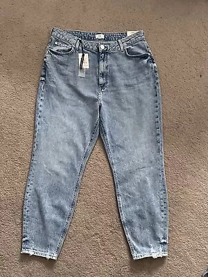 £22.99 • Buy River Island Blue Denim High Rise Frayed Hem Carrie Mom Jeans UK 18R BNWT £42!