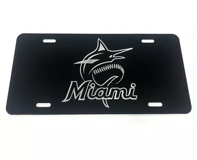 Miami Marlins New Logo Car Tag Diamond Etched On Black Aluminum License Plate • $18.95