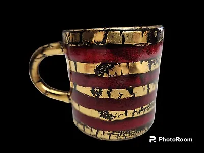 Vintage MCM Italy Ceramic Coffee Cup Mug Striped Red & Gold Black Italian • $34.99