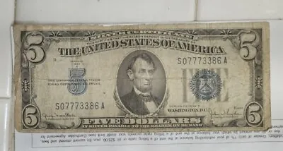 1934d  5$ Dollar Silver Certificate Cool Serial Number  • $15