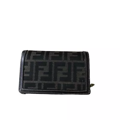 Vintage Fendi Zucca Canvas Leather Bifold Wallet • $125
