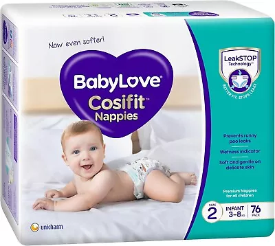 Babylove Cosifit Infant Nappies Size 2 (3-8Kg) | 1 Month Supply 228 Pieces (3 X • $101.55