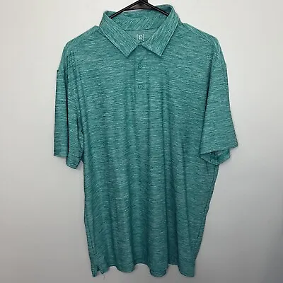 George Mens Aqua Blue Green Polo Golf Shirt  Striped Polyester Short Sleeve VGC • $9.70