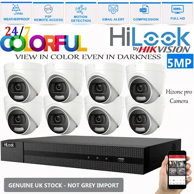 Hikvision Hilook 5mp Cctv System Uhd Dvr 4/8ch Colorful Night Vision Camera Kit • £183.47