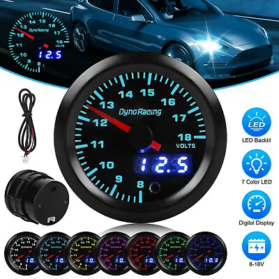 2 Inch 52mm Digital & Pointer Car Volt Meter 8-18V 7 Colors LED Universal Gauge • $29.98