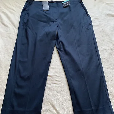 BNWT M&S Ladies Size 14S Blue 1/2 Elastic Waist Slim Cropped Trousers With Stre • £12.99
