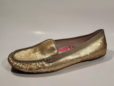Joan & David Womens 11 Med Driving Loafer Flats Moc Toe Shoes Casual Gold Sequin • $39.99
