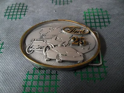 Vintage Ford 25th Anniversary Belt Buckle W/ Gold Trim Model-T Mustang 3  Wide • $15.55