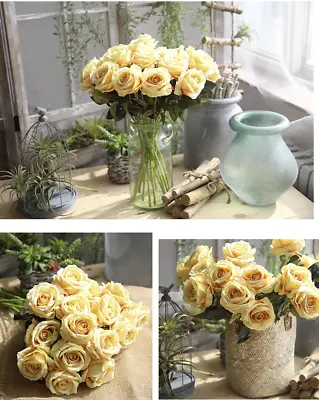 10 Individual Heads Silk Rose Artificial Flowers Fake Bouquet Wedding Home • £12.99