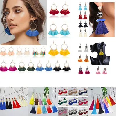 £2.86 • Buy Earrings Hook Long Fringe Chunky Boho Women Dangle Tassel Bohemian Drop Jewelry
