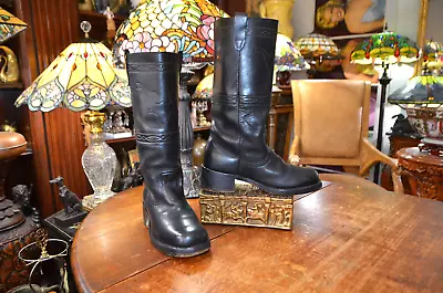 Vintage 70's Frye Styled Stovepipe Campus Boots 15  Tall Black Leather Men 8.5 D • $274