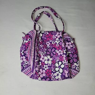 Vera Bradley Tote Purse Bag Purple Floral Travel Sz L Womens Garden Flowers • $12.95