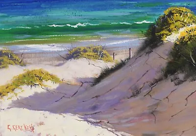 Sandy Australian Beach Dunes Original Framed Oil Painting Impressionist Seascape • $240