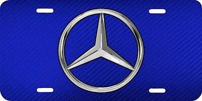 Mercedes Logo Printed Blue Carbon Fiber Look Vehicle License Plate Car Front Tag • $19.95