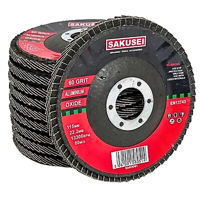 SAKUSEI 10pc Aluminum Oxide Flap Discs 115mm 4.5  60 Grit Grinding Wheel Sanding • £6.99