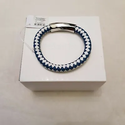 CALVIN KLEIN Blue & White Bewilder Leather And Stainless Steel Bracelet. RRP £75 • £36.99