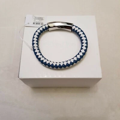 £34.99 • Buy CALVIN KLEIN Blue & White Bewilder Leather And Stainless Steel Bracelet. RRP £75