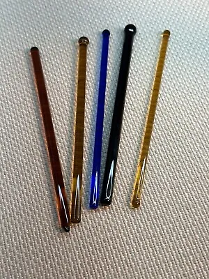 Vintage Glass Drink Stir Swizzle Sticks Black Amber Blue Dark Amber • $15