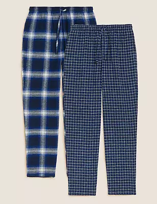 Ex Famous Store Mens Brushed Cotton Pyjama PJ Sleep Bottoms Blue Check S M L XL • £11.95