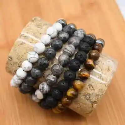 Men's Gemstone Strand Bracelet Black Magnetic Hematite Beads Energy Healing Yoga • £3.98