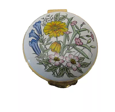 $18.95 • Buy English Handpainted Round Enamel Box With Field Flowers Decor