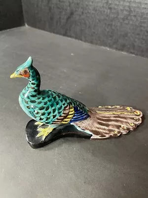 Vintage  Hand Painted Peacock Figurine Japan Porcelain 6” Long Gorgeous Color • $15
