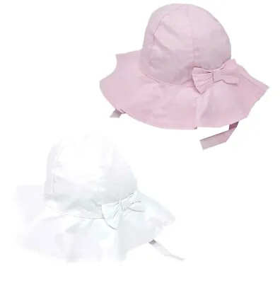 Baby Girls Summer Sun Hat Floppy Wide Brim Bow  Pink White  Toddler 6-18 Months • £6.95