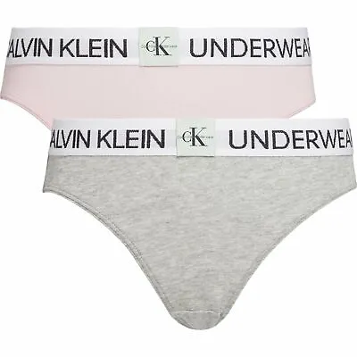 Calvin Klein  Minigram Junior Girls 2-Pack Bikini Briefs (Grey / Pink) Age 14-16 • £19.99