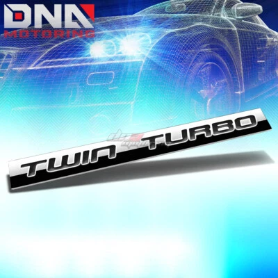 $6.18 • Buy Aluminum Stick On Polished Chrome Black Twin Turbo Decal Emblem Trim Badge Logo