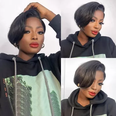 $36.09 • Buy Pixie Cut Wig Real Human Hair Wigs For Women Straight Short Bob Wig L Part Lace 