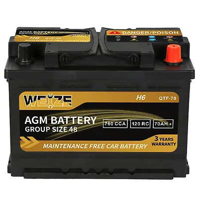 Weize Platinum AGM Battery BCI Group 48-12v 70ah H6 Size 48 Automotive Battery • $124.99