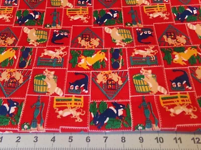 1 Yd  X 44  Coruroy Pinwale Colorful Animal Patches Allover / Red Vintage #6008 • $7.89