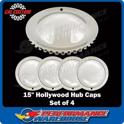 15 Inch Chrome Universal Hollywood Style Wheel Hub Moon Cap Cover Set Of 4 • $201.95