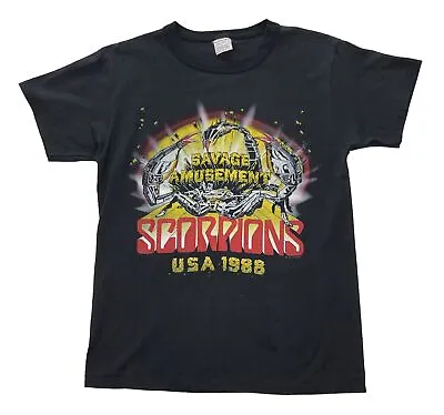 Vintage 1988 Scorpions Savage Amusement Tour Band T-Shirt Size Medium 80s • $99.95