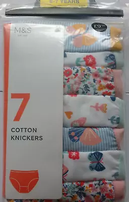 M&s Marks & Spencer 7 Pairs Cotton Blend Briefs Knickers Age 6-7 Years • £8