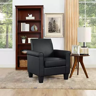 Black PU Leather Accent Arm Chair Living Room Single Sofa Office Club Armchairs • $128.99