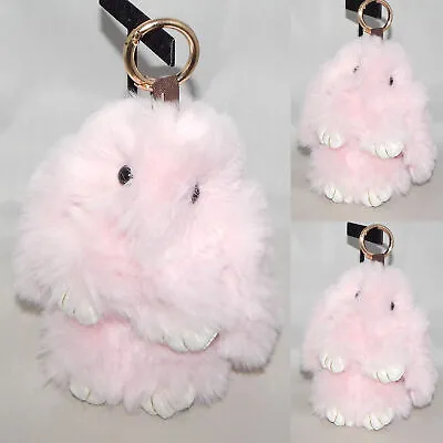 Light Pink Fur Plush Rex Bunny Rabbit Purse Charm Key Chain Floppy Ears Paws • $9.95