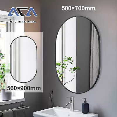 Oval Bathroom Vanity Black Frame Wall Mounted Makeup Mirror Stainless Steel • $155