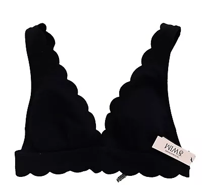 Victorias Secret Black Halter Swim Bikini Top Small Scalloped Edges NWT • $16.88