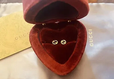 GUCCI Interlocking G Stud 18K Gold Earrings - Gorgeous ! • $899