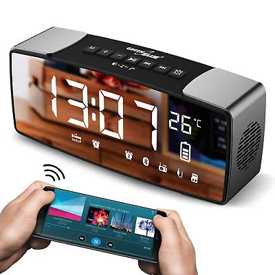 Bluetooth Radio Alarm Clock FM 6W Mirror Screen USB Rechargeable Snooze • £49.82