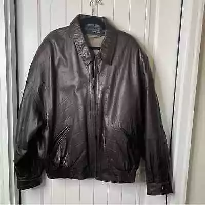 Marc Buchanan Pelle Pelle Brown Leather Bomber Jacket Size 48 • $236