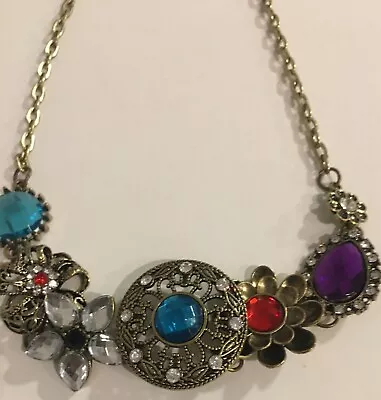 Vintage Necklace With Multi Color Stones And Rhinestones • $18.89