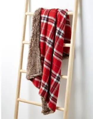 Martha Stewart Luxe Flannel Sweater Faux Fur Throw Blanket Red/Brown 50  X 60   • $69.99