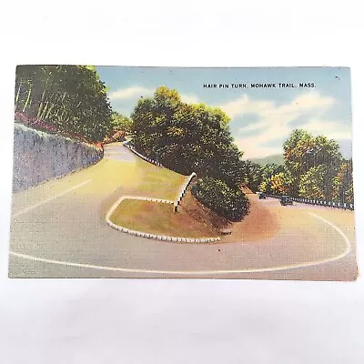 Mohawk Trail -Lookout Point- Hairpin Turn Rt 2/2A Massachusetts Postcard 1930-45 • $3.99