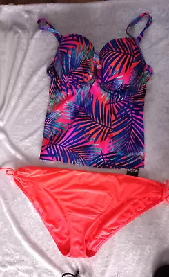 Ladies Orange & Blue Palm Leaf Tankini From Georg Top 18 BNWT Briefs 20 Used • £6.99