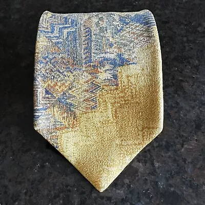 MISSONI Men's Silk Tie Cravatte Yellow Blue Abtract Zig Zag Italy 58  By 4  EUC • $55