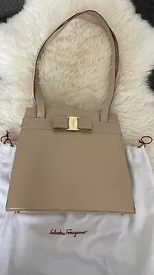 Salvatore Ferragamo Beige Shoulder Hand Bag 100% Authentic Very Good Condition • $490