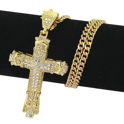 £3.59 • Buy Crystal Cross Big Pendant Necklace Chain Crucifix Rhinestone Jewellery Men Women